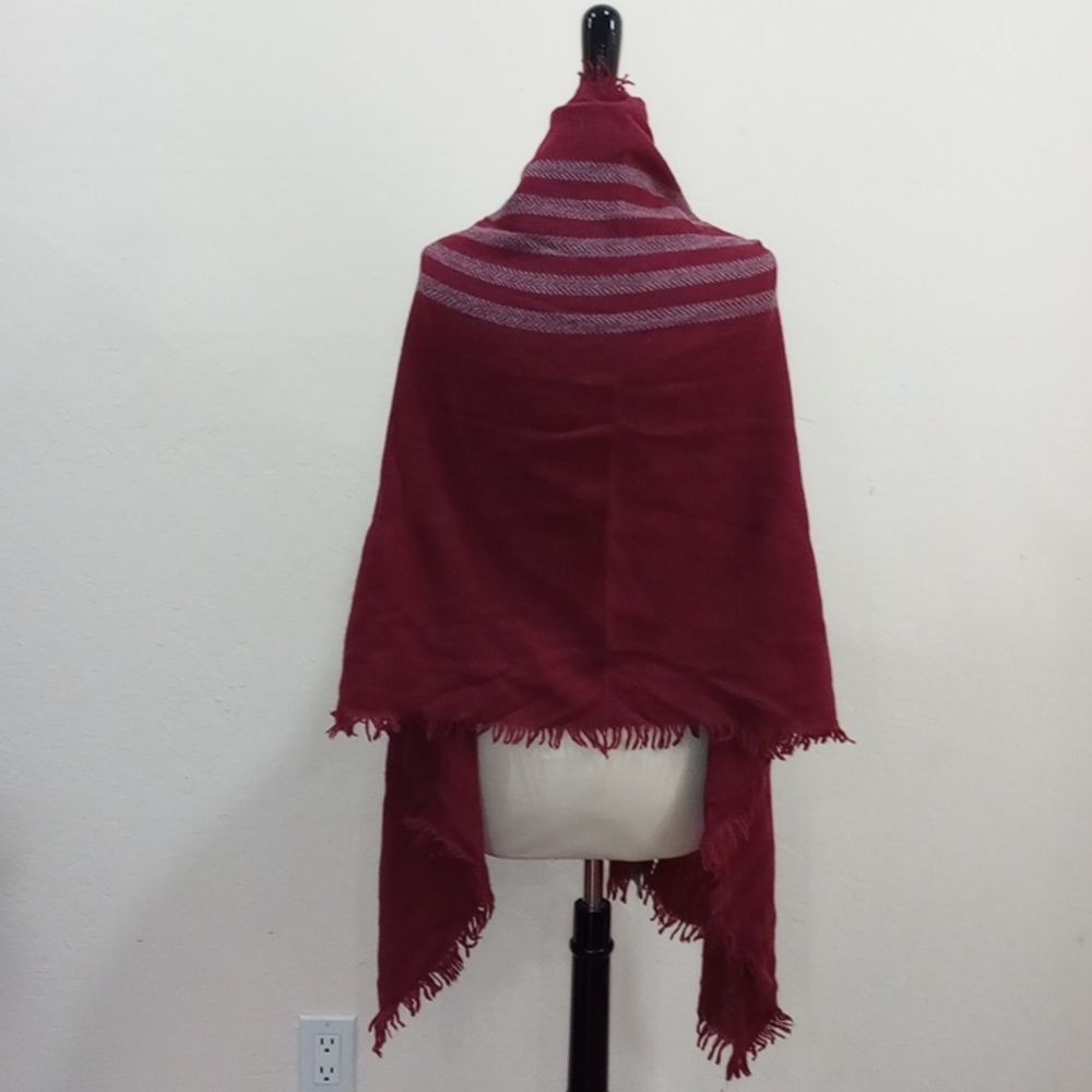 Eileen Fisher Burgundy Fringed Wool Blend Wrap/Shawl, OS - Picture 4 of 8
